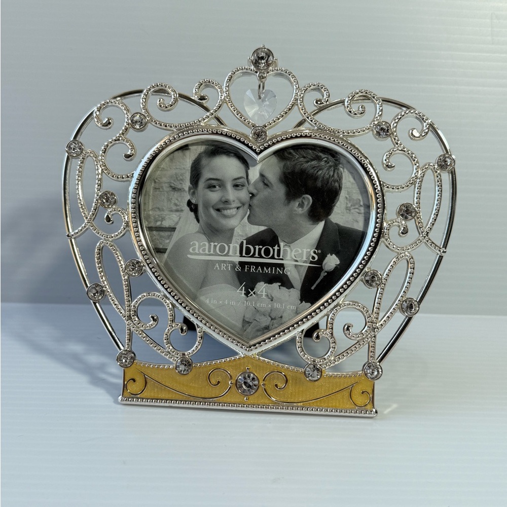 Silver and Gold Heart Bejeweled Photo Frame